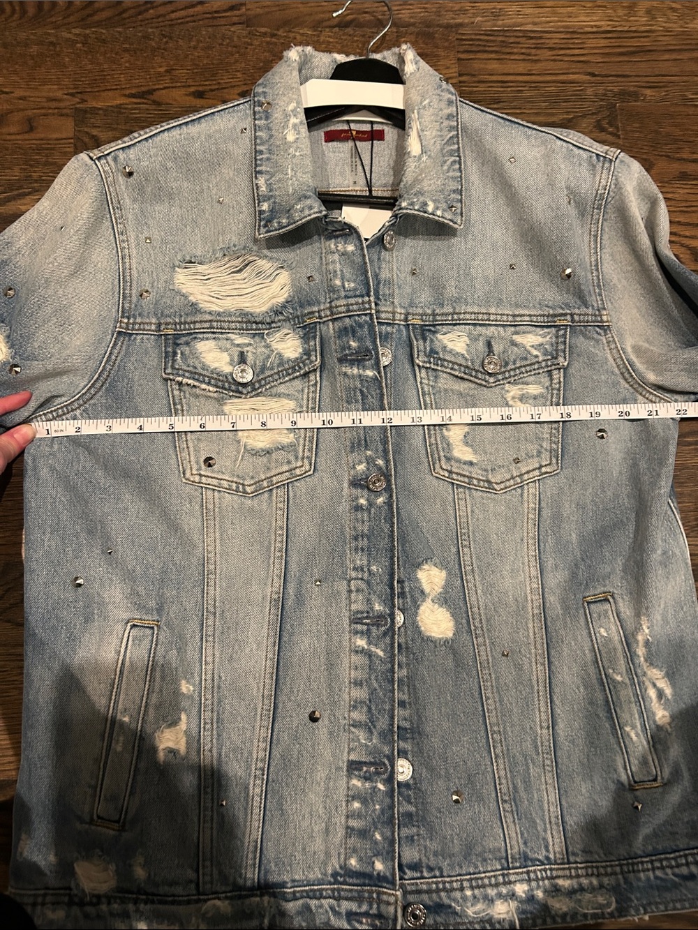 NWT! 7 For All Mankind Oversized Distressed Denim Jacket With All Over Studs! M! - Picture 14 of 16